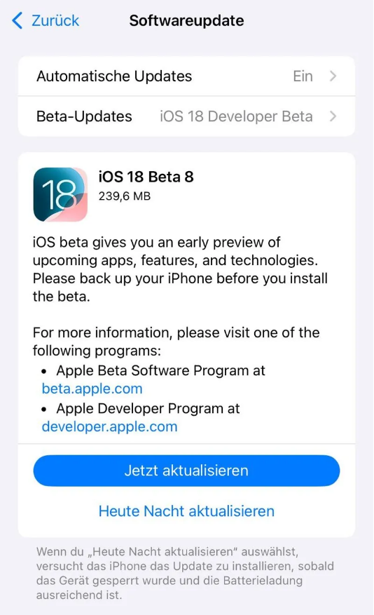 河北苹果手机维修分享苹果 iOS / iPadOS 18 开发者预览版 Beta 8 发布 